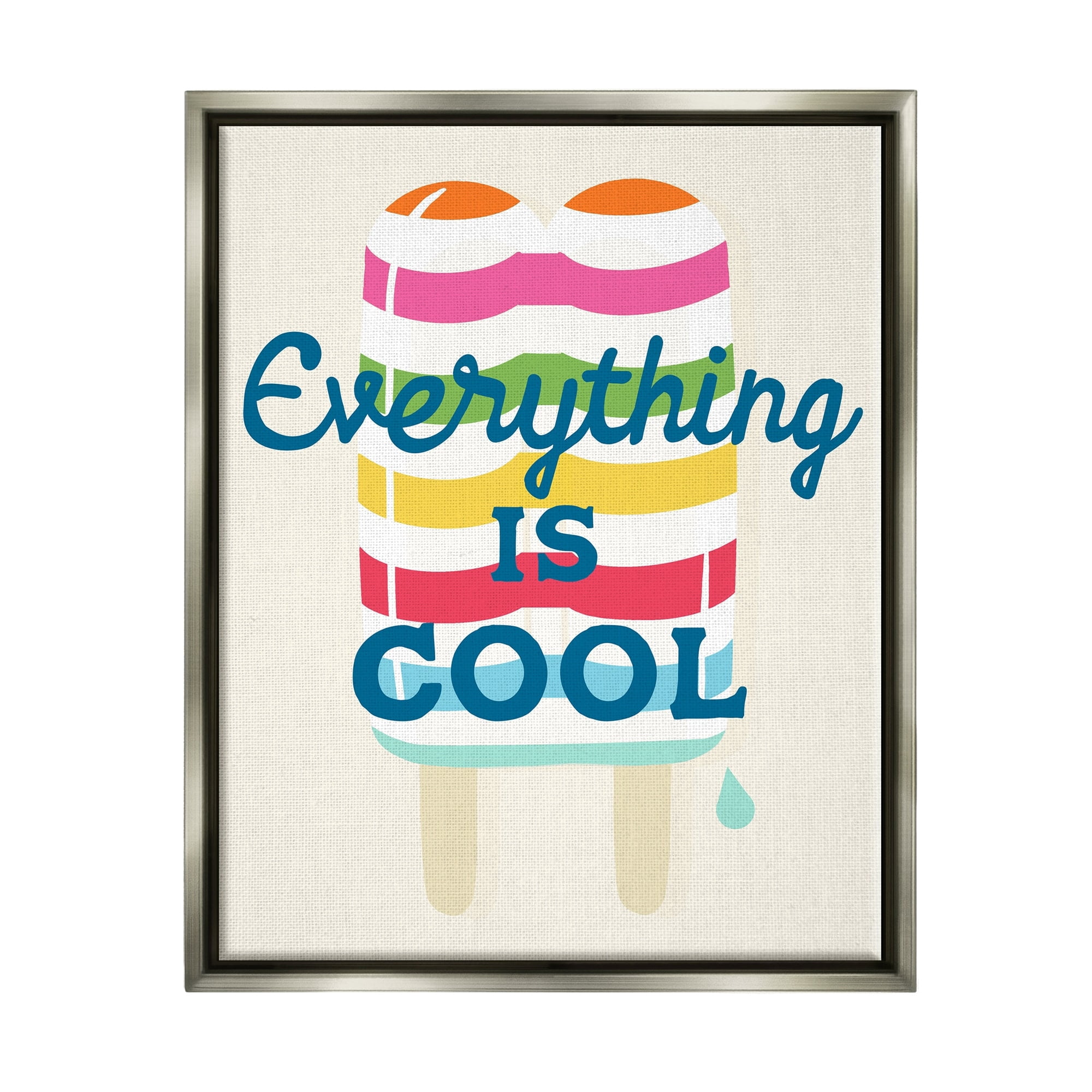 Stupell Industries Everything Is Cool Summer Striped Ice Pop Snack Graphic Art Luster Gray Floating Framed Canvas Print Wall Art, Design by Daphne Polselli