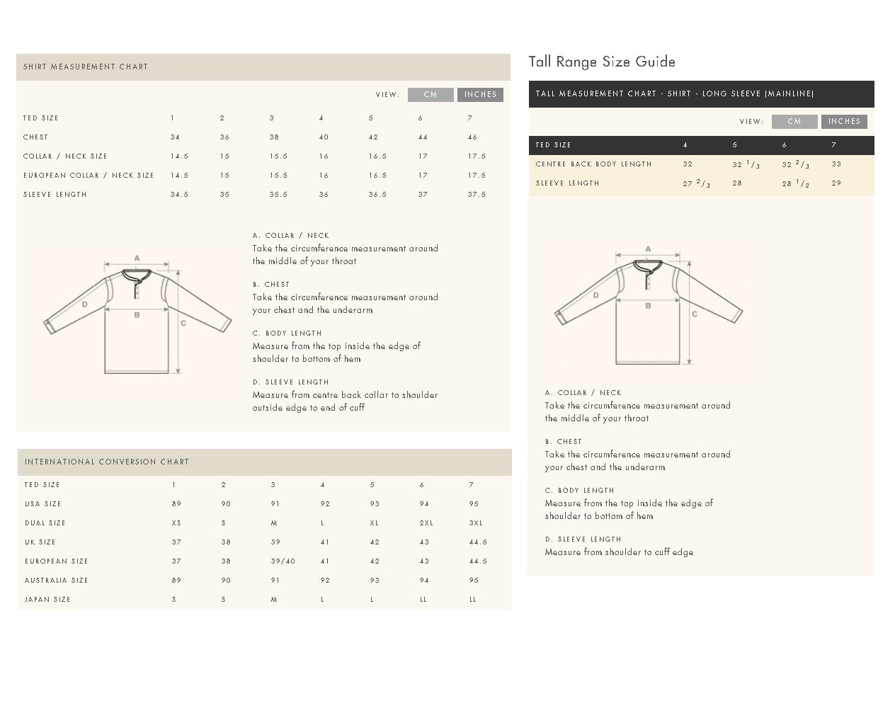 Ted Baker Size 1 Chart