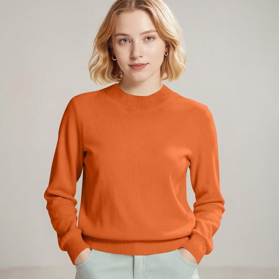 Stralyhd Sweaters for Women Daily Wear Staple Long Sleeve Crew Neck Casual Ribbed Knit Pullover Tops Loose Casual Basic Winter Outfits Ginger L