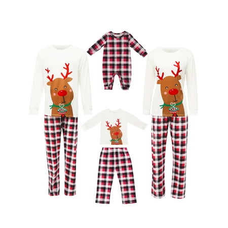 

brilliantme Matching Family Pajamas Sets Christmas PJ s Adults Children Tops Plaid Pants 2PCS Christmas PJs Homewear