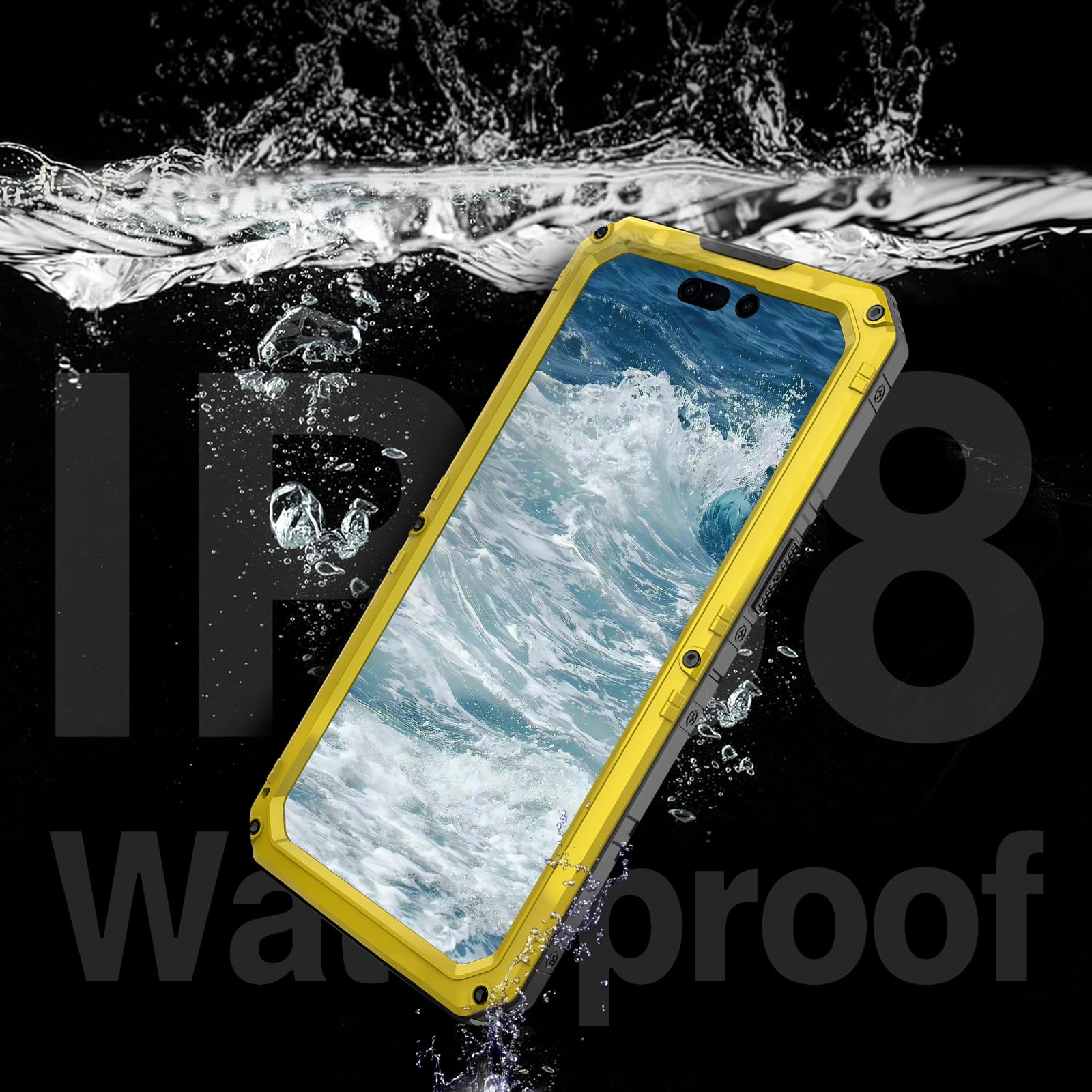 for iPhone 15 Pro Max Case, Military Grade IP68 Waterproof Dustproof Shockproof Full Body Sealed Underwater Case with Built-in Screen Protector Heavy Duty Metal Rugged Defender Phone Case,Yellow