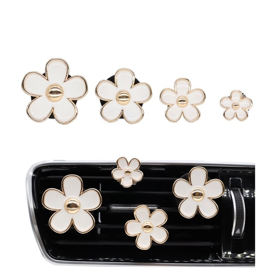4pcs White Daisy Flower Car Air Freshener Vent Clips,Cute Flowers Car Accessories,Refillable Car Diffuser