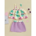 thumbnail image 4 of Bagilaanoe 2Pcs Little Girls Summer Clothes Toddler Print Sleeveless Camisole Tops + Skirt with Belt 9M 12M 18M 24M 3T 4T Kids Casual Skirt Set, 4 of 9