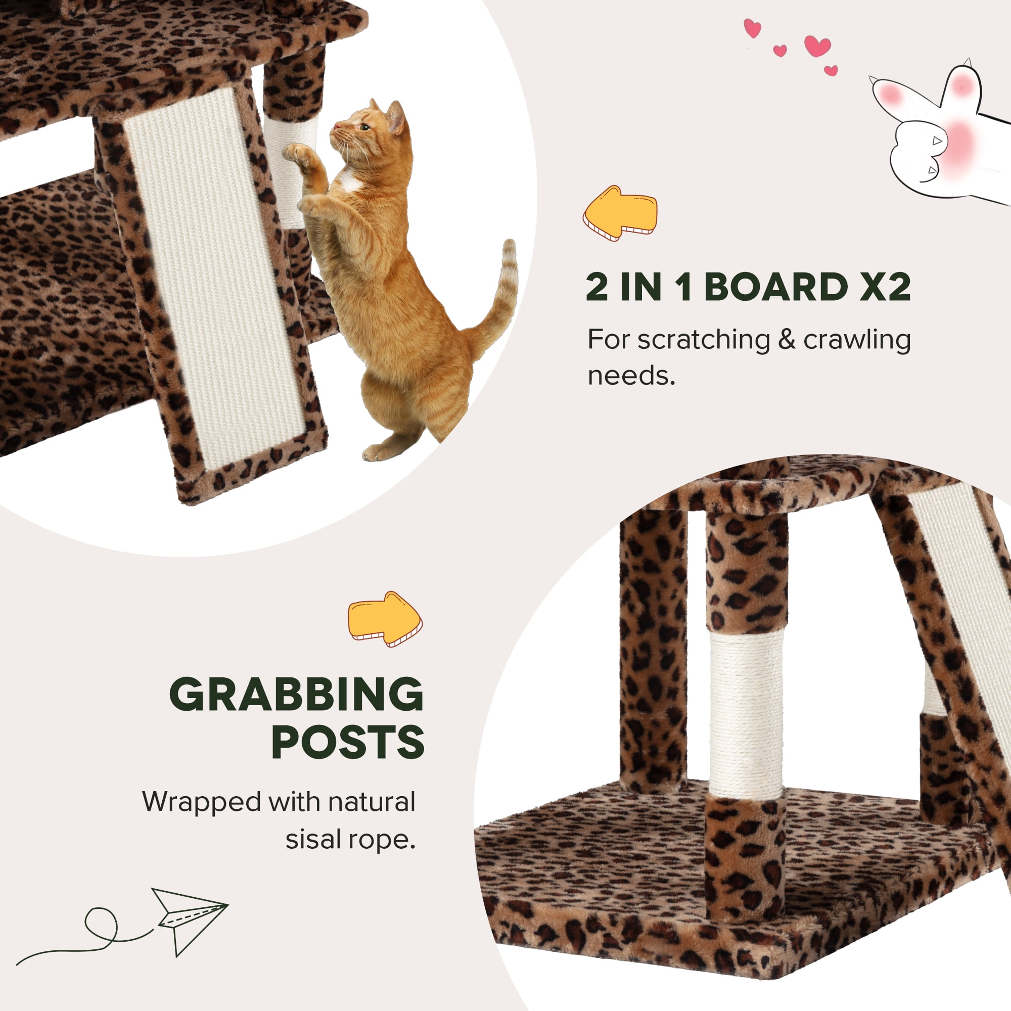 Einfach 81" Multi-Level Tall Cat Tree Tower, Larger Cat Condo with Hammock, Cozy Pussycat Perches, Sisal Scratching Posts, Leopard