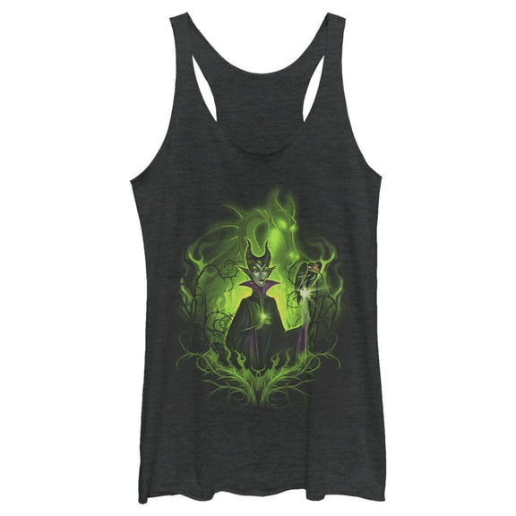 Women's Sleeping Beauty Dark Detailed Maleficent Racerback Tank Top Black Heather Medium