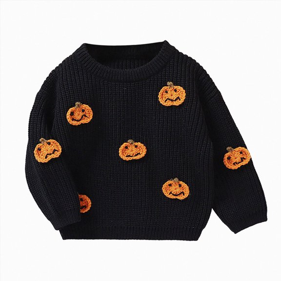 mgoYE Toddler Boy Girl Halloween Pumpkin Sweater Warm Pullover Sweatshirt Knitwear Knitted Fall Winter Baby Clothes Size 12-18 Months