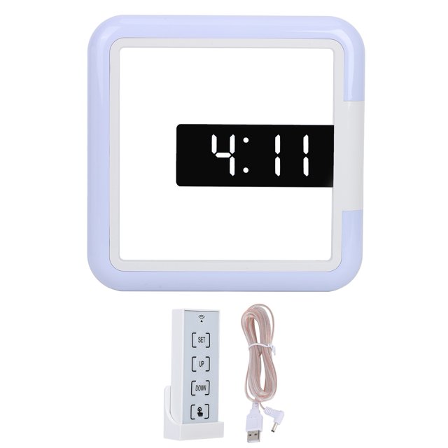 Verdant Touch Reloj de espejo LED para mejoras en el hogar, cuadrado hueco, multifuncional, color RGB, brillo ajustable, reloj montado en la pared para el hogar
