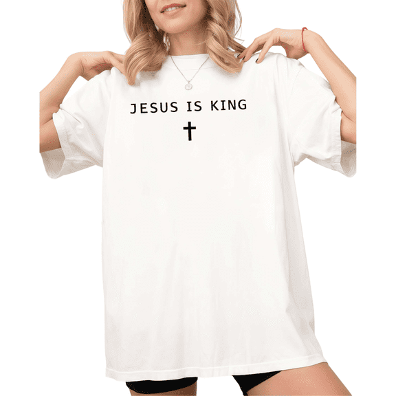 UNISHE Women's "Jesus Is King" Minimalist Cross Christian Graphic White Short Sleeve T-Shirt Holiday Casual S-5XL Top