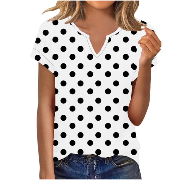 KyCheLot Womens Short Sleeve T Shirts Casual Print V Neck Cute Basic Tee Tops Summer Dailywear