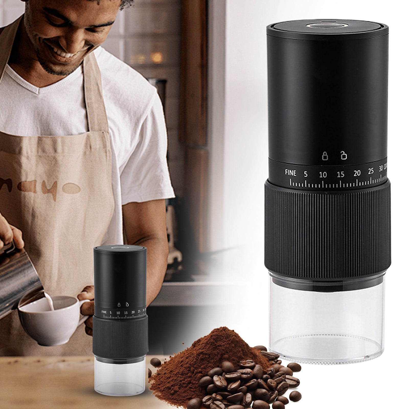 Cordless Coffee Grinder espresso Grinder, Electric Burr Coffee Grinder With 30 Adjustable Settings, Rechargeable,Coffee Grinders for Home use Travel,Camping Set
