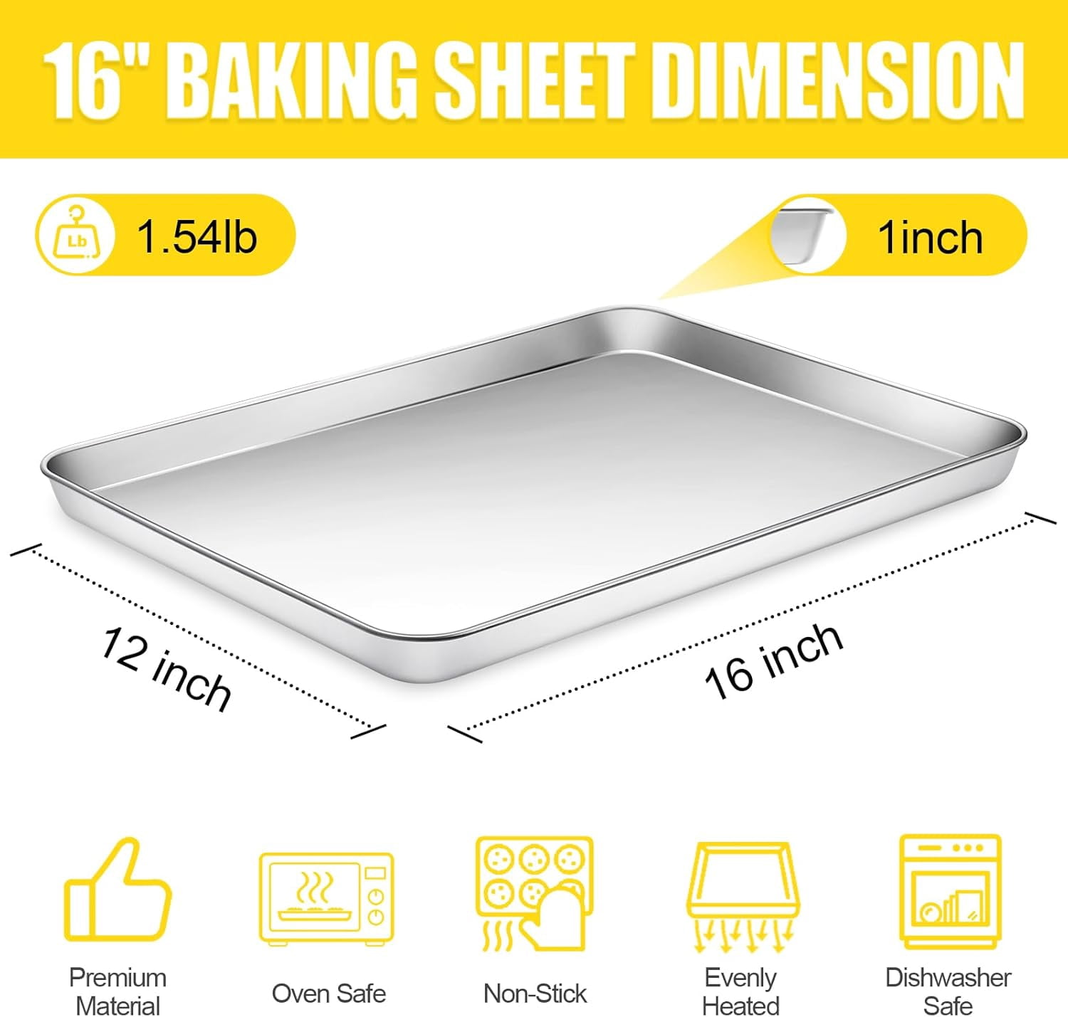 Terlulu Baking Sheet, Cookie Stainless Steel Pan, 2 Piece-16''x 12'' x 1'', Sheet Pan for Oven, Jelly Roll Tray Baking&Roasting, Nonstick&Nontoxic&Easy Clean