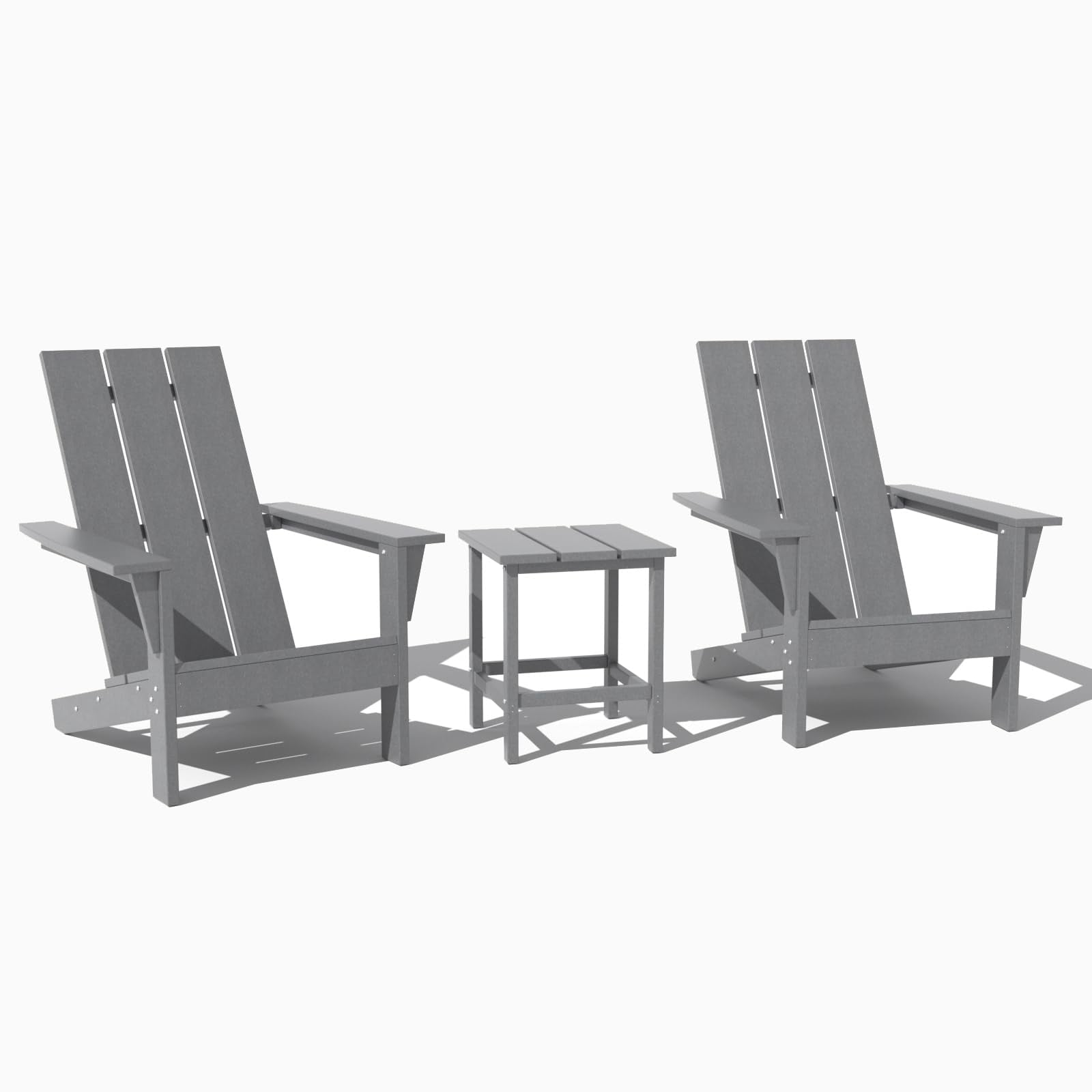 Kullavik Adirondack Chair 3 Piece Set With Table, Heavy All-Weather HDPE.Outdoor Lounge Chair for Patio Deck Garden, Backyard Deck& Lawn Furniture - Looks Exactly Like Real Wood-Gray