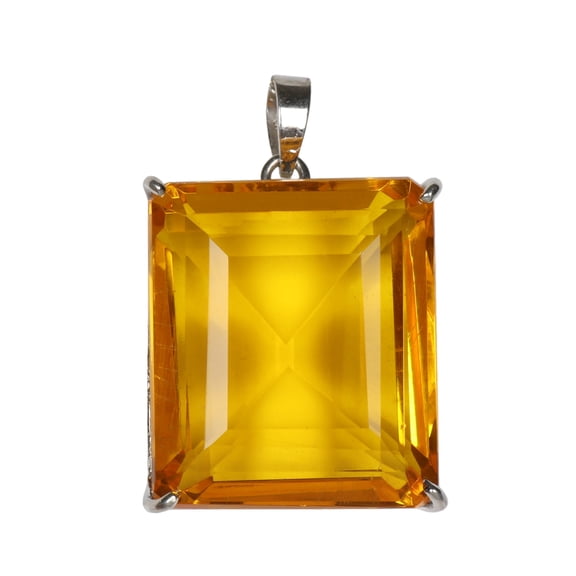 Gemhub 95 Ct. Emerald Cut Yellow Citrine Gemstone Pendant 925 Silver Pendant, November Birthstone Pendant for Women