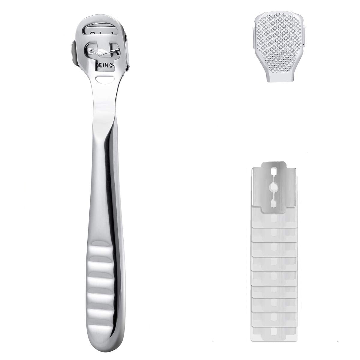 Cribun 12 Pieces Callus Remover Set for Feet, Including 1 Callus Shavers and 10 Replacement Blades, Foot Pedicure Razor Foot Care Tool for Heel, Hands, Hard and Dry Skin