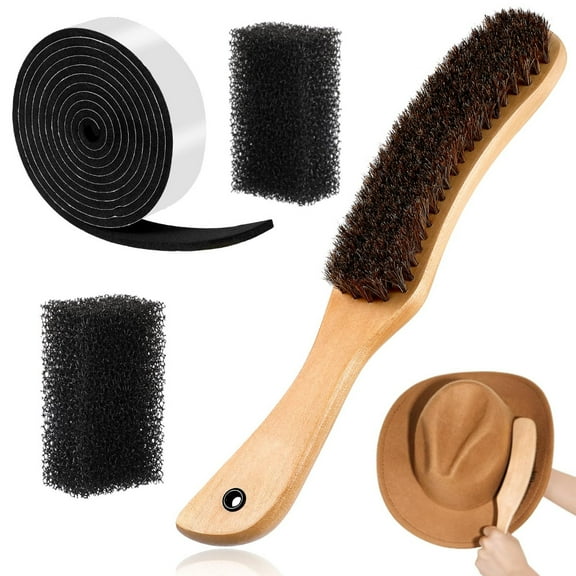 4 Pieces Felt Hat Brush Kit Cowboy Cleaner Brush with Hat Size Reducer and Cleaning Sponge for Cleaning Felt Western Cowboy Cowgirl Cap Resizing