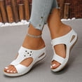 thumbnail image 3 of Women's Flower Wedge Slides Sandals Comfortable Leather Peep Toe Beach Casual Summer Slip on Walking Slippers, 3 of 6