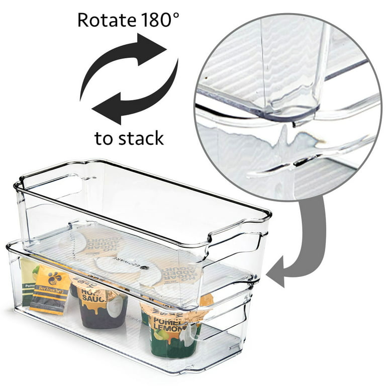 EZOWare Set of 6 Refrigerator Organizer Bins with Lid, Clear Stackable