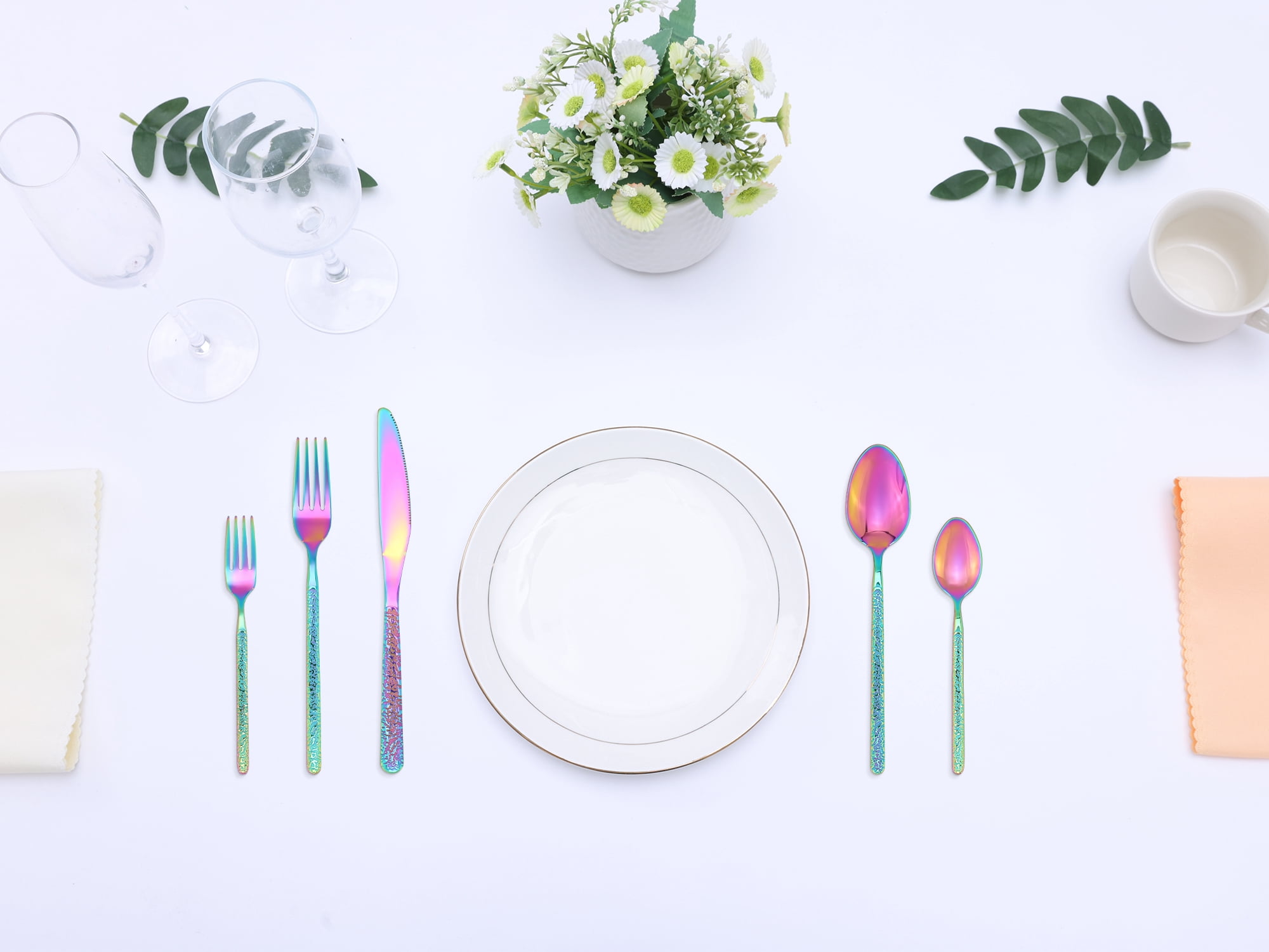 Unique Bargains 30 Piece Stainless Steel Silverware Set with Knife,Spoon,Fork Colorful