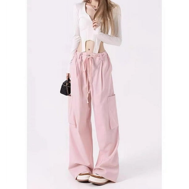 Pantalones grises de pierna ancha casuales de nicho con diseño suelto y dulce estilo fresco para mujer