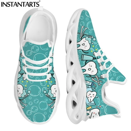 

White Cartoon Tooth Pattern Women Flats Shoes Mesh Lace Up Comfortable Walk Sneaker Female Footwear Dentisit Shoes