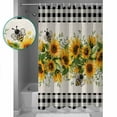thumbnail image 3 of Extra Long Shower Curtain 72x84 Inch, Sunflower Black Shower Curtain Waterproof Bathroom Decor Country Plaid Summer Bee Spring Leaf Fabric Bath Curtain Set Accessories with Hooks, 3 of 6