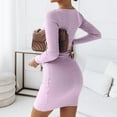 thumbnail image 4 of Stichou Womens Long Sleeve Sweater Dress Casual Cut Out Bodycon Mini Winter Dress Trendy Ribbed Ladies Spring Sweater Purple XL, 4 of 7