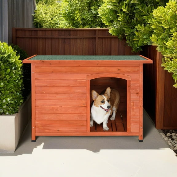 Demi Bonn 45" Wood Dog Houses Outdoor Insulated, Weatherproof Cat House with Door Cute Pet House Shelter Rabbit Hutch, Orange