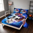thumbnail image 2 of Manfei Cartoon Football Bed Sheets, Basketball Soccer Sport Full Size Sheets, Darkblue Brightblue Brown 4 Pieces(1 Flat Sheet, 1 Fitted Sheet and 2 Pillowcases), 2 of 6