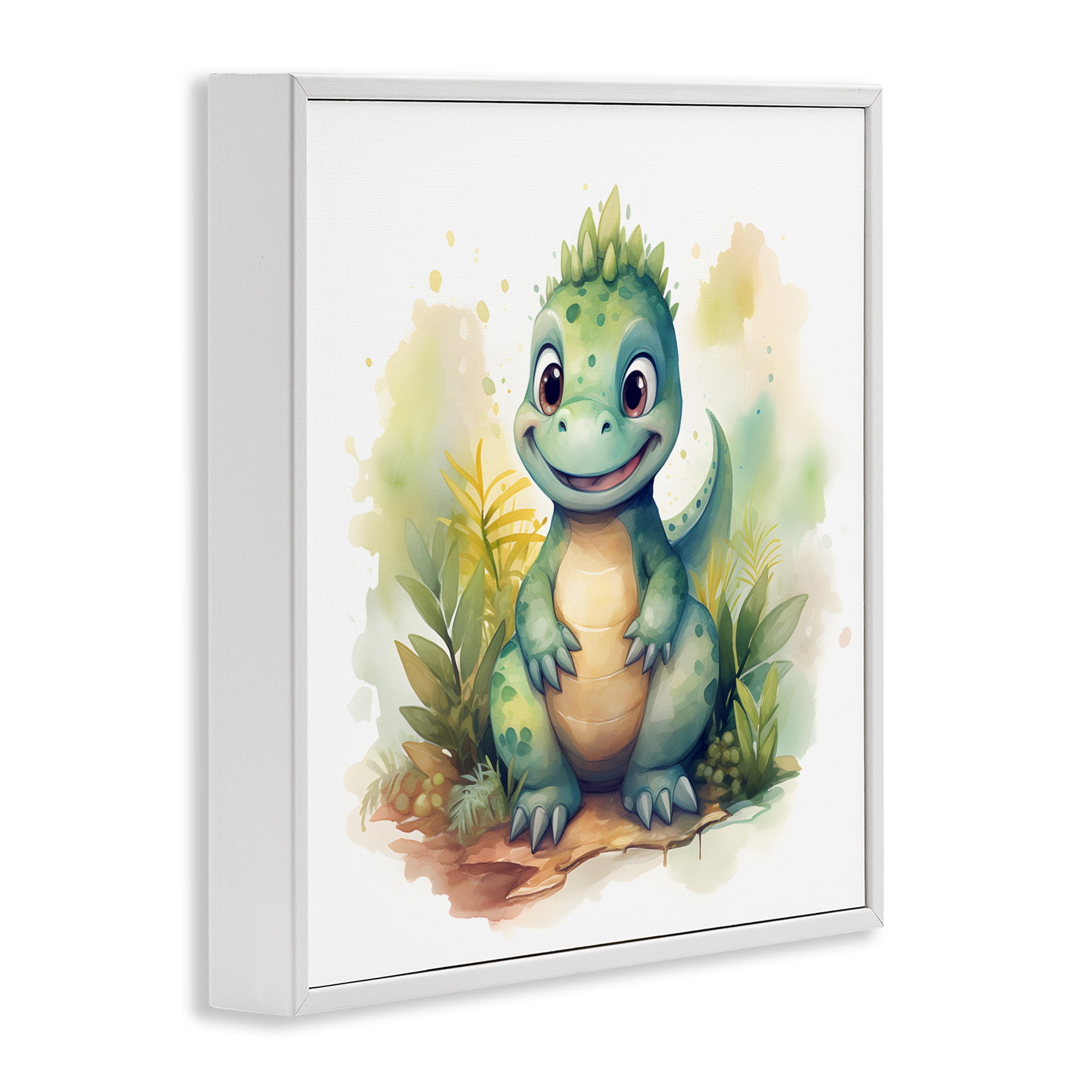 Stupell Industries Crafty Smiling Dinosaur White Framed Giclee Art, design by Steve Hunziker
