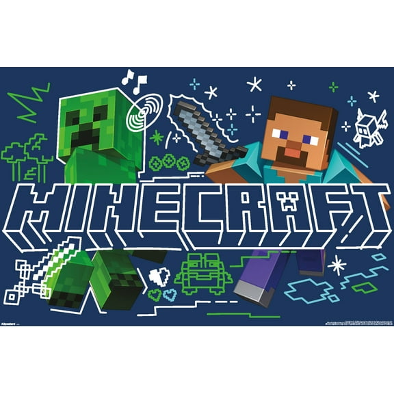 Minecraft: Doodle - Steve & Creeper Variant Wall Poster, 22.375" x 34"