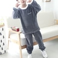 thumbnail image 3 of YONGHS Kids Girls 2Pcs Flannel Warm Outfits Long Sleeve Top with Pants Set Winter Warm Homewear Grey 4-5, 3 of 4