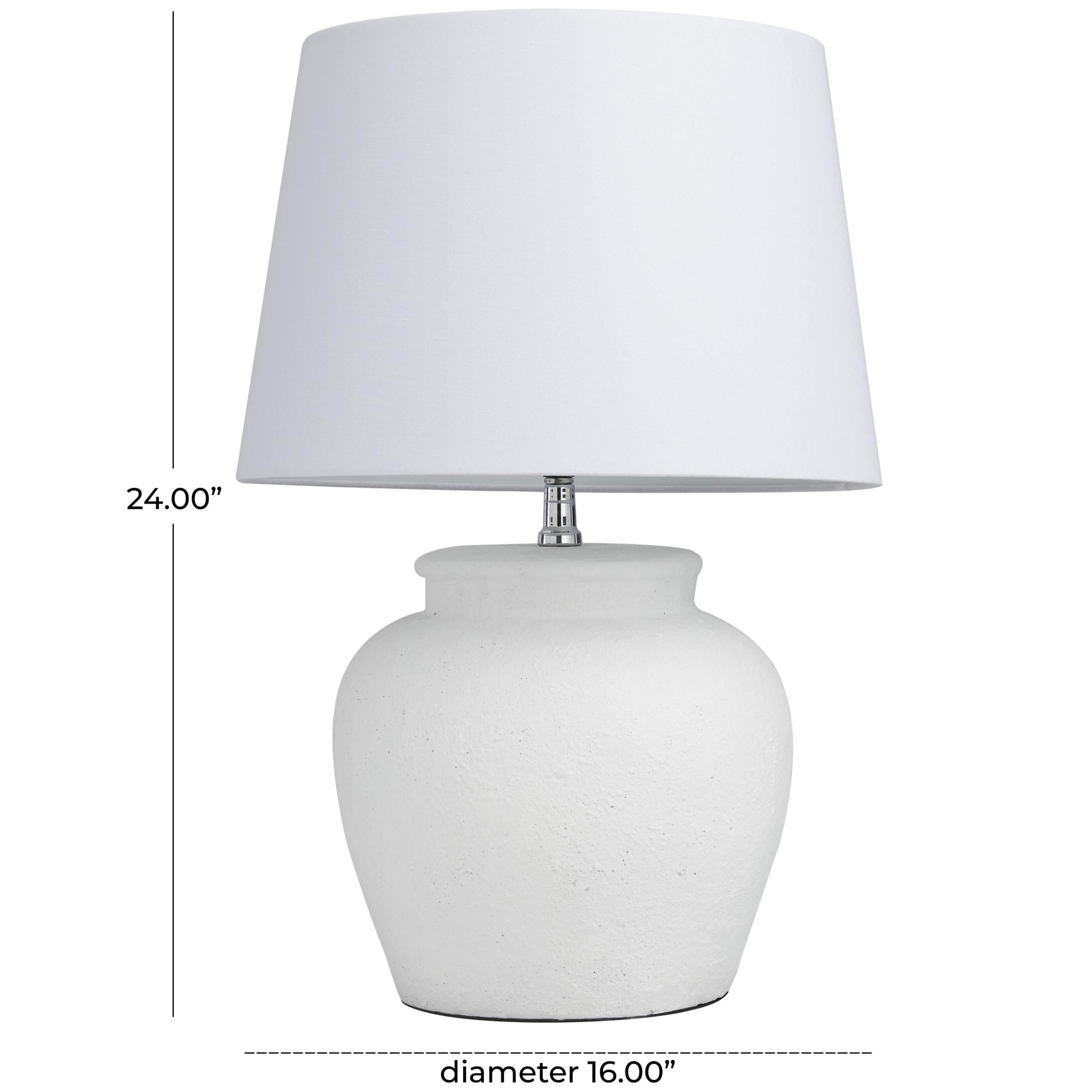 DecMode 24" Pot Inspired White Table Lamp with White Linen Shade