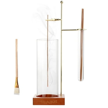 Incense Holder, Incense Stick Holder with Removable Glass Ash Catcher and Storage Tube, Wood and Metal Oud Burner with Ash Brush for Yoga Spa Madiation Relaxation, Home Decor