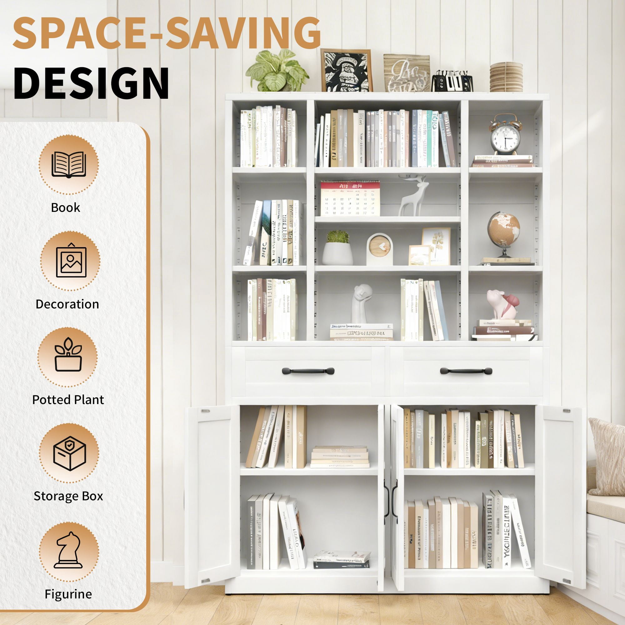 Adjustable 4 Shelves Storage Bookcase for Home Indoor Use