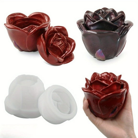 DIY Rose Container Mold Set - Silicone Jar Molds for Resin Casting & Craft Projects