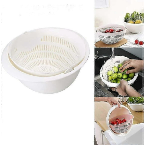 Colador de cocina multifuncin 2 en 1, lavabo y cesta de drenaje giratorios de doble capa, para limpiar, lavar, frutas y verduras