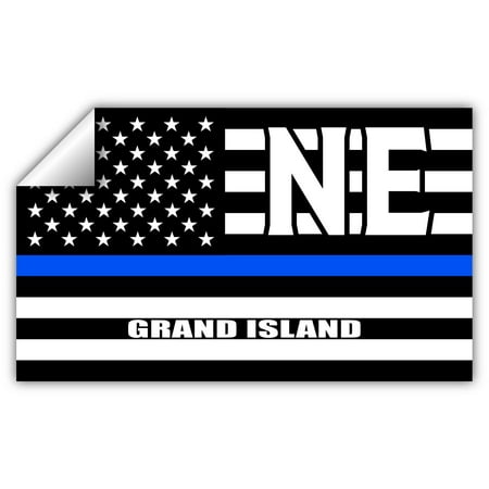 Grand Island NE Nebraska Hall County Thin Blue Line Stealthy USA Flag - Honoring Law Enforcement Officers Flags - Blue Lives Matter Euro Decal Bumper Sticker 3M Vinyl 3" x 5"