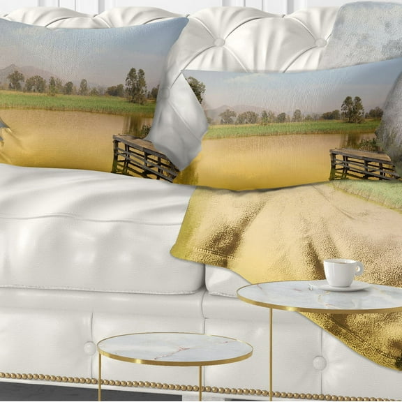 Designart Wetland of Nam Sang Wai Yellow - Seascape Throw Pillow - 12x20