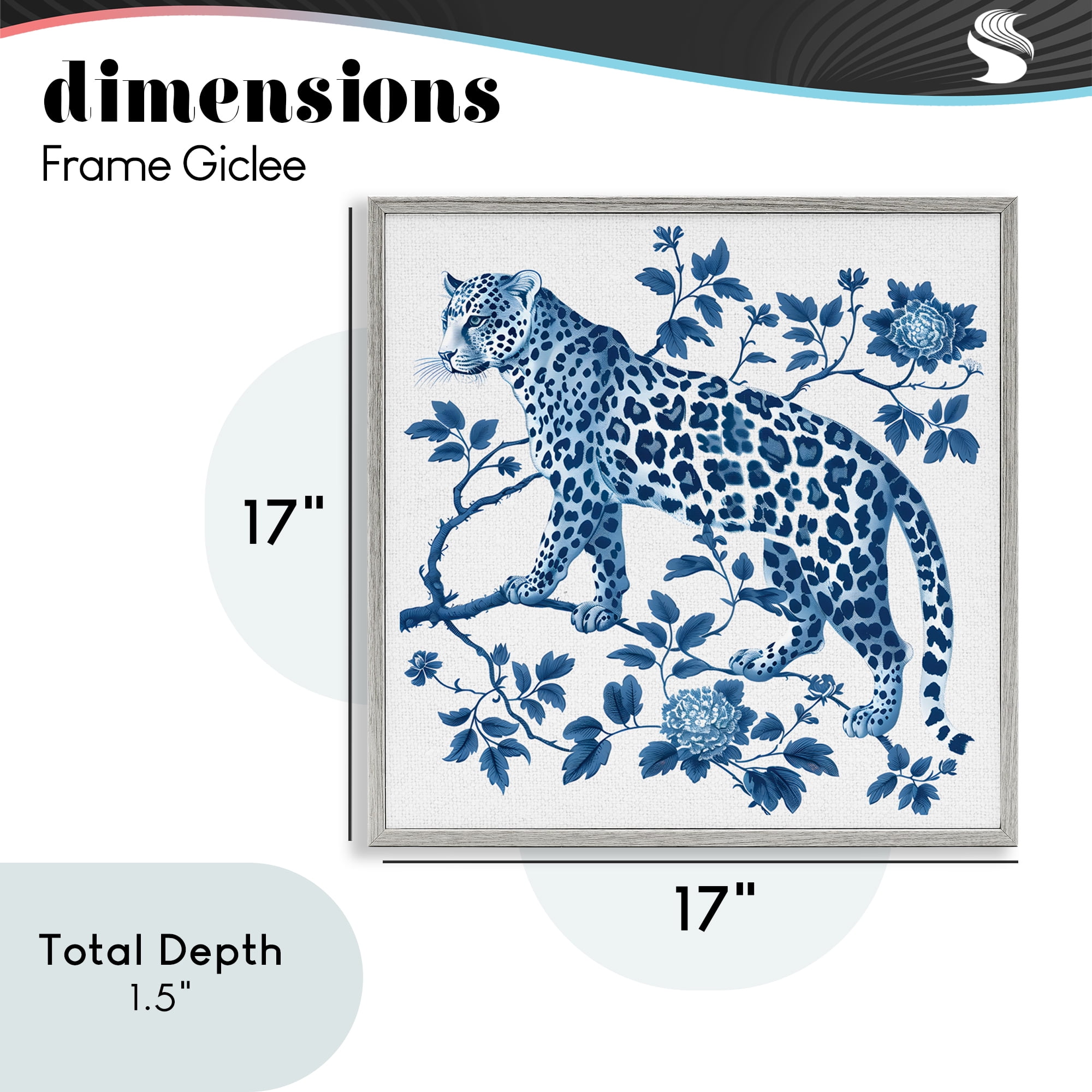 Traditional Ornate Floral Leopard Gray Framed Giclee Art, design by Lettered and Lined