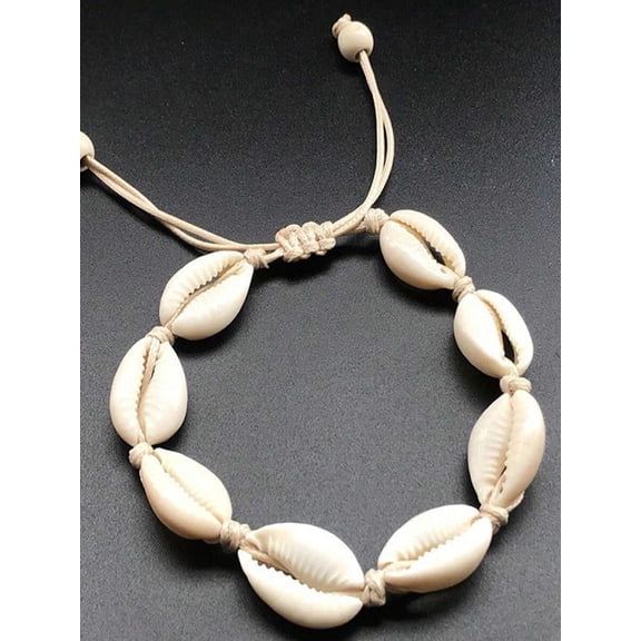 Adjustable Cowrie Shell Bracelet for Women - Beige, 1 Pack