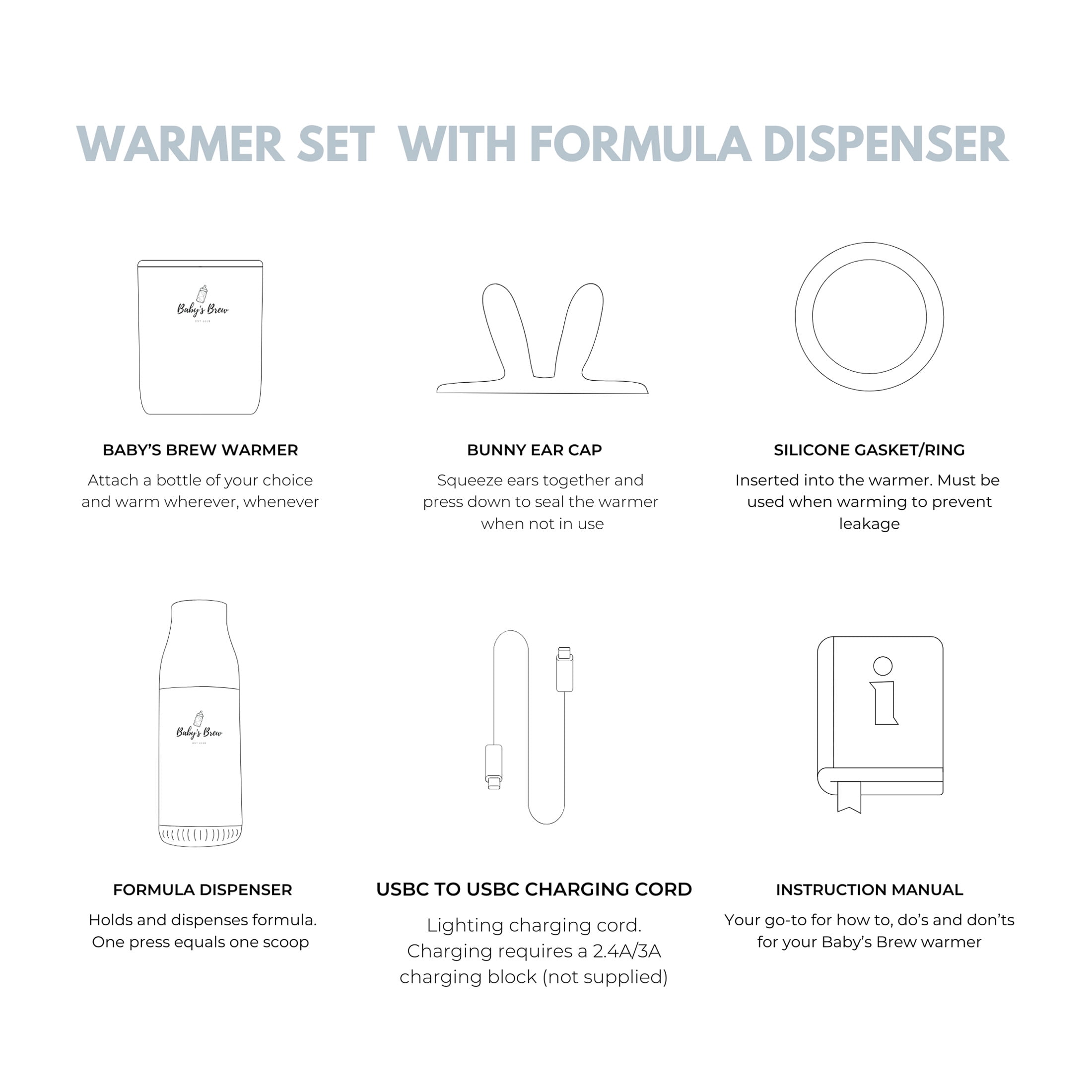 Portable Baby’s Brew Bottle Warmer + Dispenser Set – USB-C Rechargeable, Cordless Feeding on-the-Go