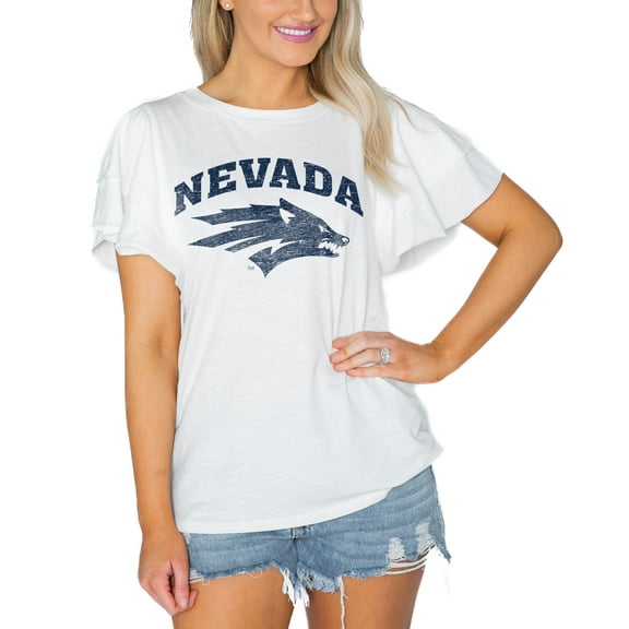 Women's Gameday Couture White Nevada Wolf Pack Arch Logo Flutter Sleeve Lightweight T-Shirt