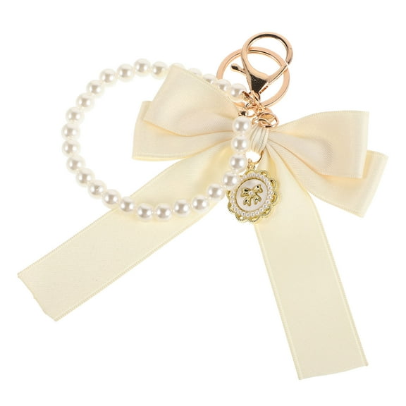 WORGEOUS White Bowknot Keychain with Elegant Pearl Charm Girly Accessory Lovely Keychain for Car Keys Backpacks Purses Handbag Decor