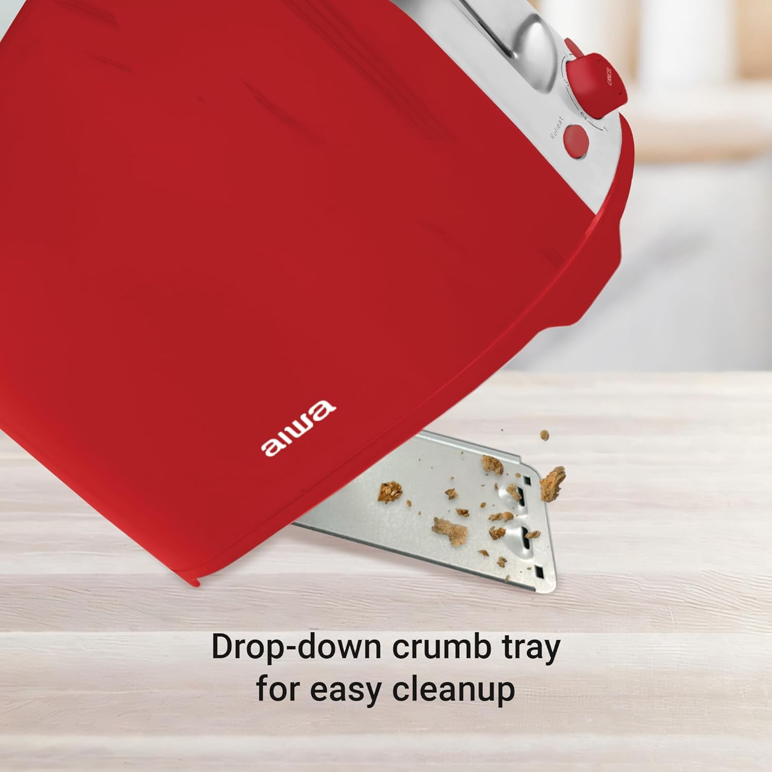 Aiwa 2-Slice Toaster with Wide Slots, 6 Browning Settings, and Crumb Tray, Red