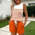 thumbnail image 6 of Costeam Womens Horizontal Stripe Sleeveless Tank Top Matching Short Set Side Slip Pockets Self Fabric Drawstring Full Elastic High Waist Lightweight Loose Two Piece Casual Loungewear Outfit, 6 of 7