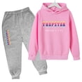 thumbnail image 1 of Trapstar Ensembles de Chandails à Capuchon pour Enfants Manches Longues Chandails Graphiques pour Garçons Filles Chandails Amples de Rue Trapstar Chandails + Pantalons de Survêtement Ensemble de 2 Chandails Classiques (Rose Clair, 140), 1 of 4