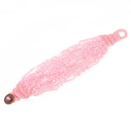 - Unique Bargains Lady Button Closure Multilayer Faux Beads Braided Bracelet Bangle Pink 16cm