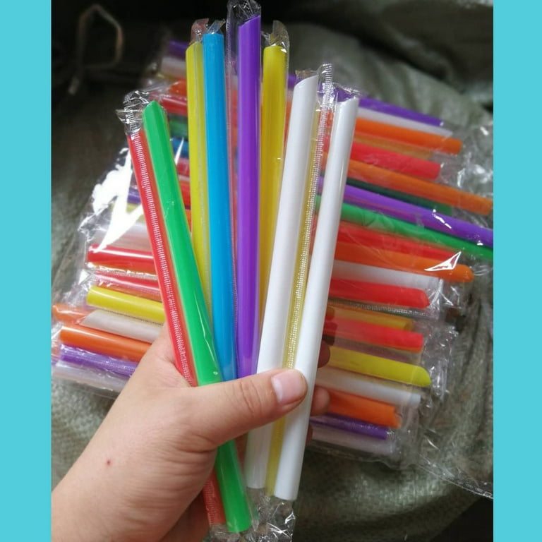 RENYIH 100 Pcs Clear Boba Straws Jumbo Smoothie Straws,Individually Wrapped  Disposable Plastic Large Wide-mouthed Milkshake Drinking Straws(0.43 Wide