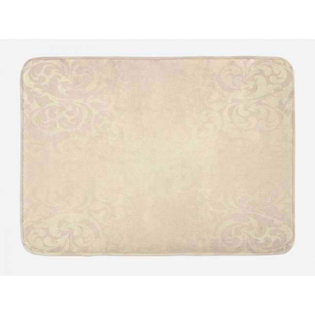 Ivory Bath Mat, Classic Victorian Style Monochrome Damask Background