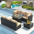 thumbnail image 2 of 8 PCS Outdoor Patio Furniture Set with 42-inch Fire Pit Table And Coffee Table，Khaki Cushions, 2 of 9